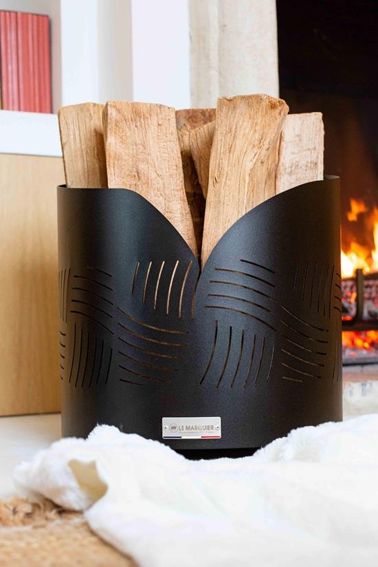 Porte bûche rond Essentiel avec roulettes Noir – Image 3