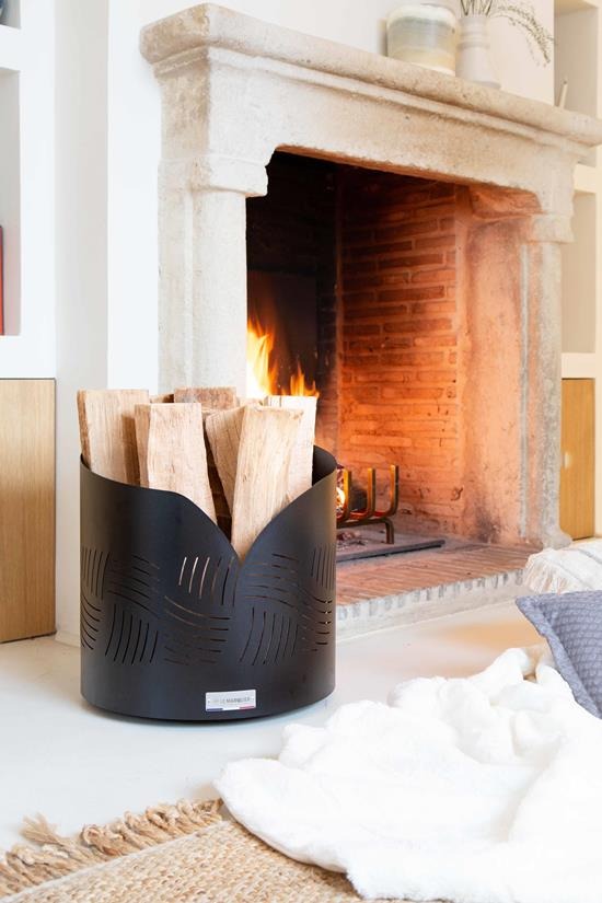 Porte bûche rond Essentiel avec roulettes Noir – Image 2